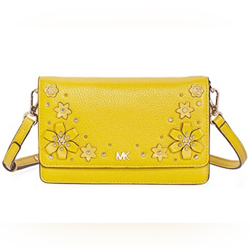 Michael Kors Yellow Floral Studded Crossbody Wallet Bag 🌼✨